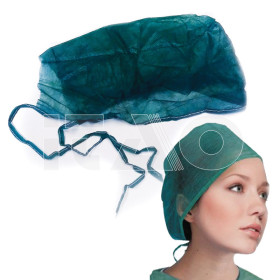 Cappellini in TNT con lacci fissi zuccotto verde monouso...